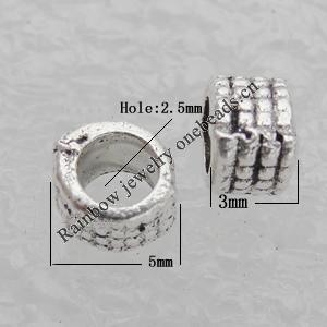 Bead Lead-free Zinc Alloy Jewelry Findings, 5x3mm, Hole:2.5mm Sold by Bag