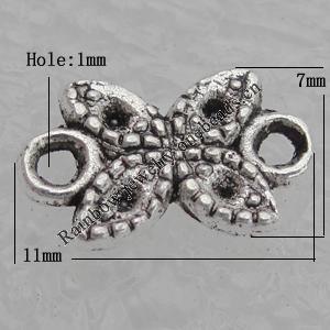 Connector Lead-free Zinc Alloy Jewelry Findings, 7x11mm, Hole:1mm Sold by Bag