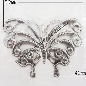 Iron Jewelry finding Pendant Lead-free, Butterfly 40x56x2mm, Sold by Bag