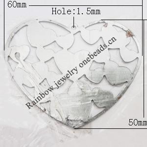 Iron Jewelry finding Pendant Lead-free, Heart 50x60x0.2mm Hole:1.5mm, Sold by Bag