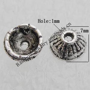 Bead Caps Lead-free Zinc Alloy Jewelry Findings, 3x7mm, Hole:1mm Sold by Bag