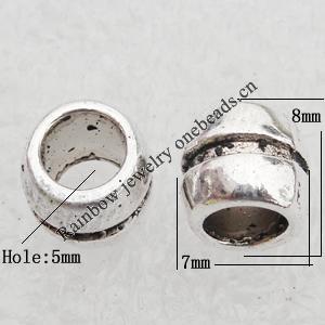 European Style Beads Lead-free Zinc Alloy Jewelry Findings, Drum 7x8mm, Hole:5mm Sold by Bag