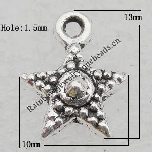 Pendant Lead-free Zinc Alloy Jewelry Findings, Star 13x10mm, Hole:1.5mm Sold by Bag