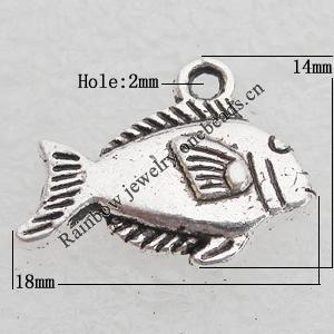 Pendant Lead-free Zinc Alloy Jewelry Findings, Fish 18x14mm, Hole:2mm Sold by Bag