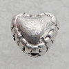 Bead Lead-free Zinc Alloy Jewelry Findings, Heart 6mm, Hole:0.5mm Sold by Bag