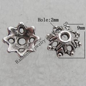 Bead Caps Lead-free Zinc Alloy Jewelry Findings, 9mm, Hole:2mm Sold by Bag