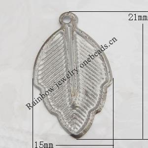 Iron Jewelry finding Pendant Lead-free, Leaf 21x15mm Hole:1mm, Sold by Bag