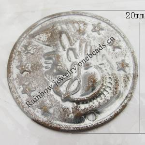 Iron Jewelry finding Pendant Lead-free, Round 20x20x1mm Hole:1mm, Sold by Bag