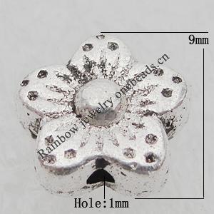 Bead Lead-free  Zinc Alloy Jewelry Findings, Flat Flower 9x5mm, Hole:1mm Sold by Bag