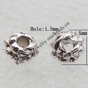 Bead Lead-free  Zinc Alloy Jewelry Findings, 5mm, Hole:1.5mm Sold by Bag