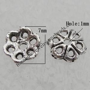Bead Caps Lead-free  Zinc Alloy Jewelry Findings, 7mm, Hole:1mm Sold by Bag
