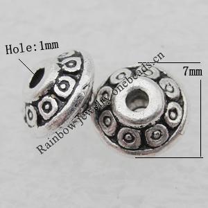 Bead Lead-free Zinc Alloy Jewelry Findings, 7x4mm Hole:1mm Sold by Bag