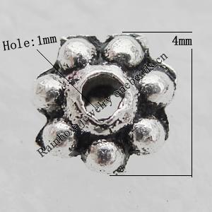 Spacer Lead-free Zinc Alloy Jewelry Findings, 4mm Hole:1mm Sold by Bag
