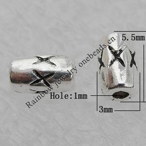Bead Lead-free Zinc Alloy Jewelry Findings, Tube 5.5x3mm Hole:1mm Sold by Bag