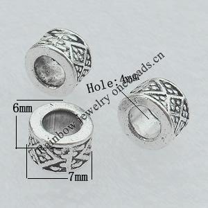 Bead Lead-free Zinc Alloy Jewelry Findings, Column 6x7mm Hole:4mm Sold by Bag