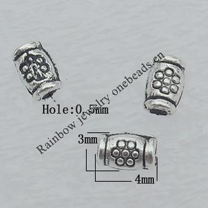 Bead Lead-free Zinc Alloy Jewelry Findings, Tube 4x3mm Hole:0.5mm Sold by Bag