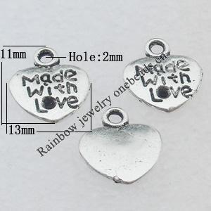 Pendant Lead-free Zinc Alloy Jewelry Findings, 13x11mm Hole:2mm Sold by Bag