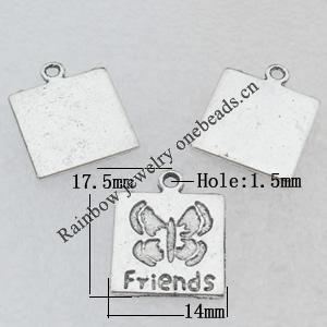 Pendant Lead-free Zinc Alloy Jewelry Findings, 17.5x14mm Hole:1.5mm Sold by Bag