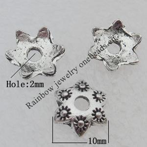 Bead Caps Lead-free Zinc Alloy Jewelry Findings, 10mm Hole:2mm Sold by Bag