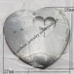 Iron Jewelry finding Pendant Lead-free, Heart 26x27x1mm, Sold by Bag