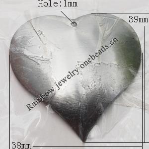 Iron Jewelry finding Pendant Lead-free, Heart 38x39x2mm Hole:1mm, Sold by Bag