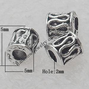 Bead Lead-free Zinc Alloy Jewelry Findings, Tube 5x5mm Hole:2mm Sold by Bag