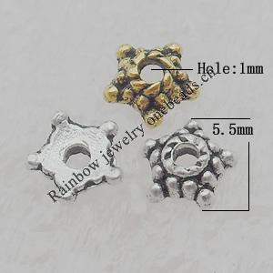 Bead Caps Lead-free Zinc Alloy Jewelry Findings, 5.5mm Hole:1mm Sold by Bag