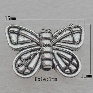 Bead Lead-free Zinc Alloy Jewelry Findings, Butterfly 11x15mm Hole:1mm Sold by Bag