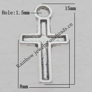 Pendant Lead-free Zinc Alloy Jewelry Findings, Cross 8x15mm Hole:1.5mm Sold by Bag