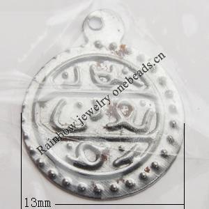 Iron Jewelry finding Pendant Lead-free, Round 13mm, Sold by Bag