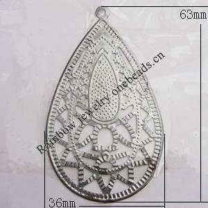 Iron Jewelry finding Pendant Lead-free, Teardrop 63x36mm Hole:3mm, Sold by Bag
