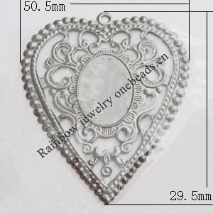 Iron Jewelry finding Pendant Lead-free, Heart 59.5x50.5mm Hole:2mm, Sold by Bag