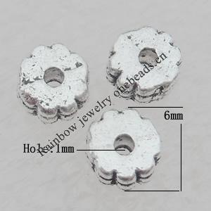 Bead Lead-free Zinc Alloy Jewelry Findings, Flat Flower 6x3mm Hole:1mm Sold by Bag