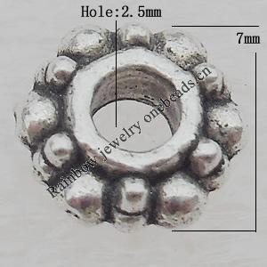 Spacer Lead-free Zinc Alloy Jewelry Findings, 7mm Hole:2.5mm Sold by Bag