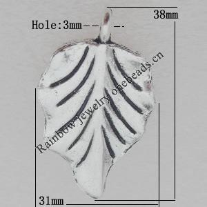 Pendant Lead-free Zinc Alloy Jewelry Findings, Leaf 31x38mm Hole:3mm Sold by Bag