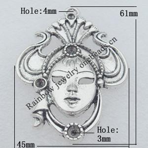 Pendant Lead-free Zinc Alloy Jewelry Findings, 61x45mm Hole:4mm, 3mm Sold by Bag