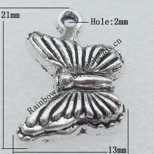 Pendant Lead-free Zinc Alloy Jewelry Findings, Butterfly 21x13mm Hole:2mm Sold by Bag