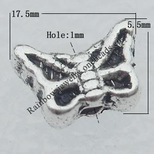 Bead Lead-free Zinc Alloy Jewelry Findings, Butterfly 17.5x5.5mm Hole:1mm Sold by Bag