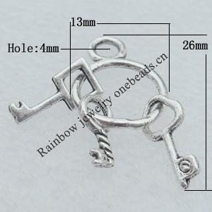 Pendant Lead-free Zinc Alloy Jewelry Findings, 26x13mm Hole:4mm Sold by Bag