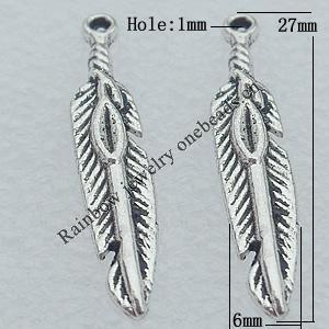 Pendant Lead-free Zinc Alloy Jewelry Findings, 27x6mm Hole:1mm Sold by Bag