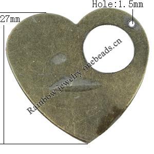 Iron Jewelry finding Pendant Lead-free, Heart 27mm Hole:1.5mm, Sold by Bag