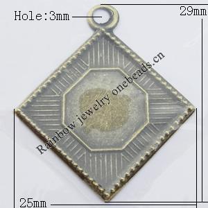 Iron Jewelry finding Pendant Lead-free, Diamond 25x29mm Hole:3mm, Sold by Bag