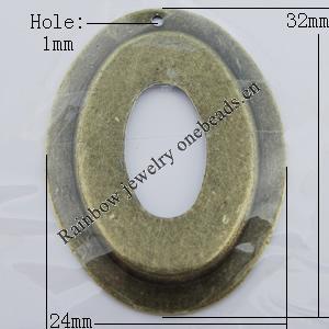 Iron Jewelry finding Pendant Lead-free, Oval 24x32mm Hole:1mm, Sold by Bag