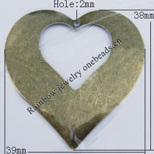 Iron Jewelry finding Pendant Lead-free, Hollow Heart 38x39mm Hole:2mm, Sold by Bag