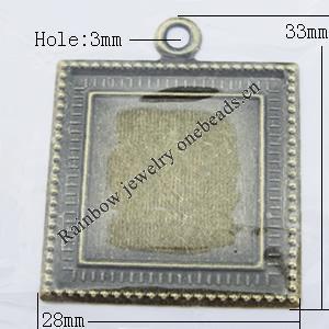 Iron Jewelry finding Pendant Lead-free, Square 28x33mm Hole:3mm, Sold by Bag