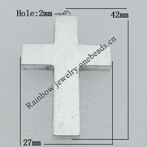 Pendant Lead-free Zinc Alloy Jewelry Findings, Cross 42x27mm Hole:2mm Sold by Bag