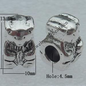 European Style Beads Lead-free Zinc Alloy Jewelry Findings, 13.5x10mm Hole:4.5mm Sold by Bag