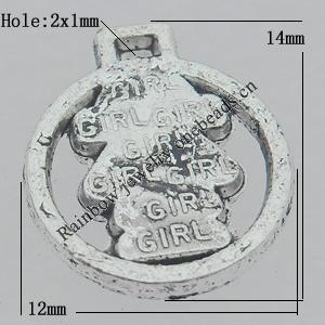Pendant Lead-free Zinc Alloy Jewelry Findings, 14x12mm Hole:2x1mm Sold by Bag