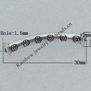 Tube, Lead-Free Zinc Alloy Jewelry Findings, 30x5mm Hole:1.5mm Sold by Bag 