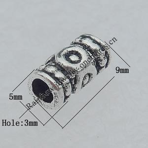 Bead Lead-free Zinc Alloy Jewelry Findings, Tube 9x5mm Hole:3mm Sold by Bag